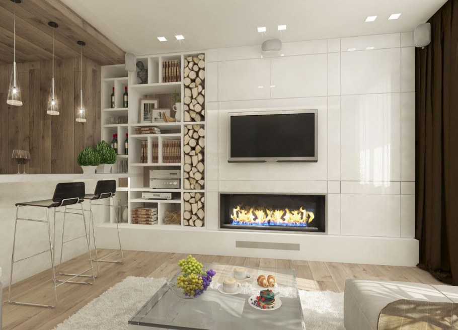 Кухня гостиная с телевизором