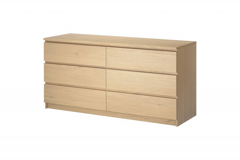 Malm МАЛЬМ комод с 6 ящиками, дубовый шпон, беленый