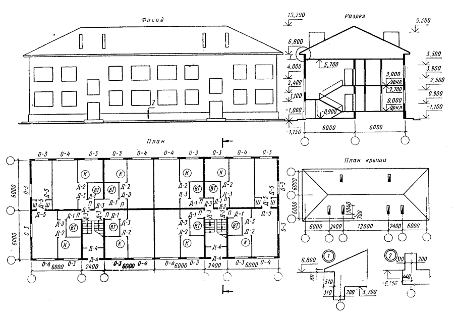 Чертеж здания вид сверху и сбоку