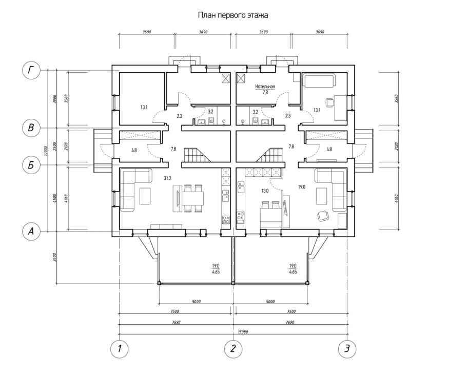 Двухквартирный жилой дом план