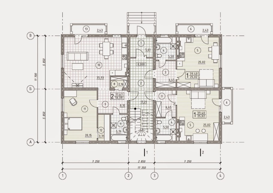 План одноподъездного дома на 4 квартиры