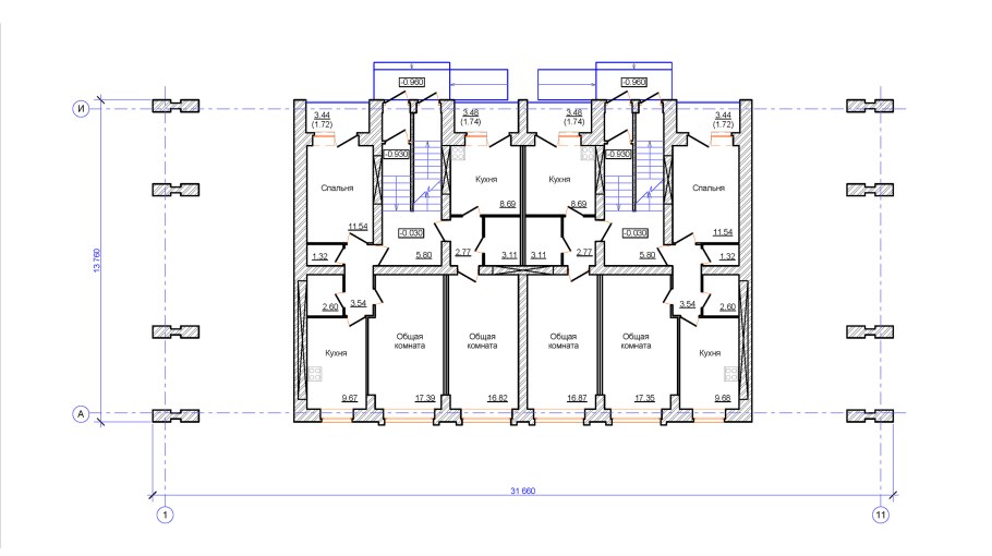 Двухэтажный многоквартирный дом 1953 года планировка