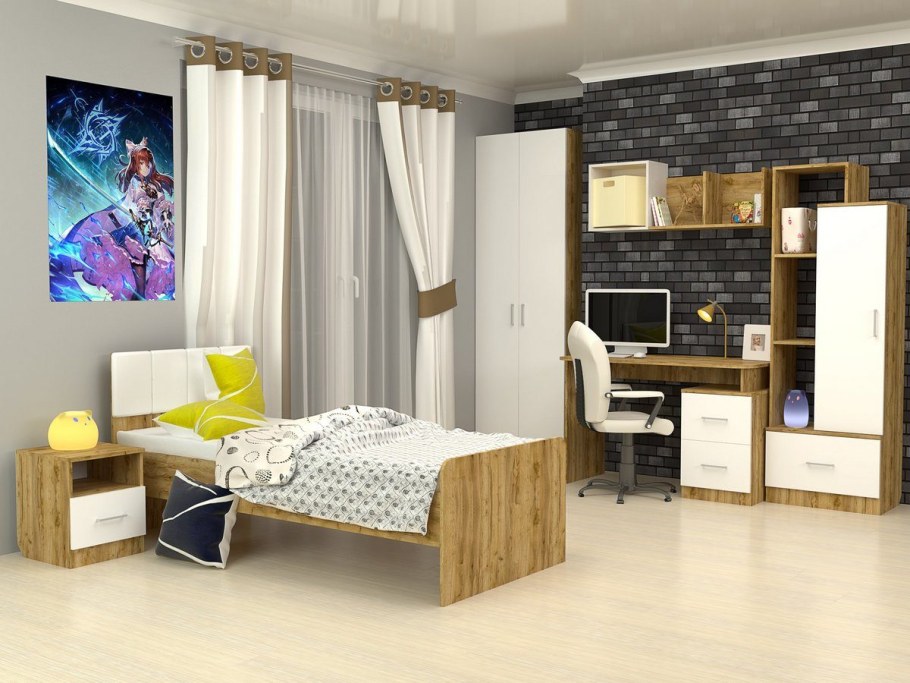 Стол письменный лего дуб Бунратти/белый