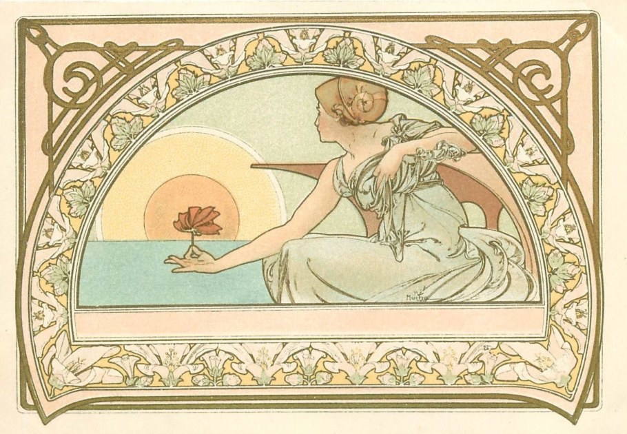 Альфонс Муха лилии стиль арт нуво