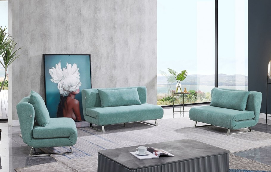 Диван-кровать Rosy 2-х местный, темно-бирюзовый/хром