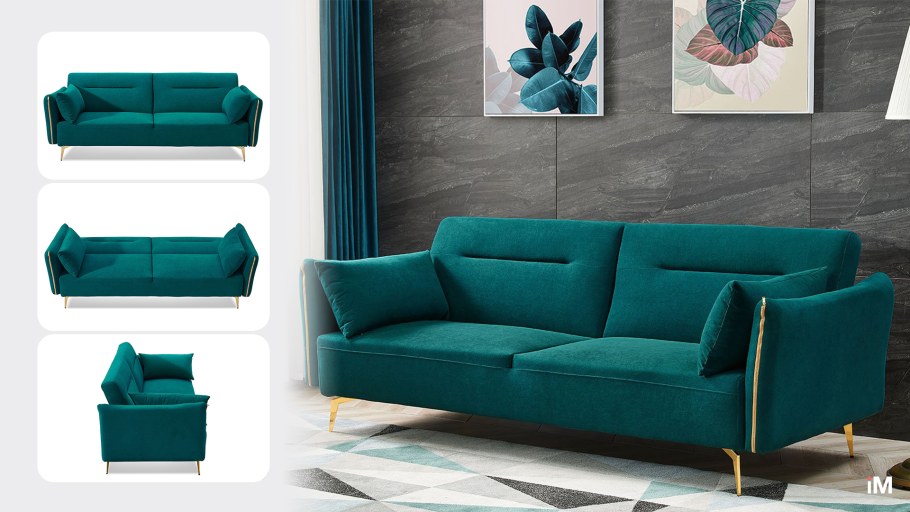 Диван-кровать Liverpool, темно-бирюзовый/золото