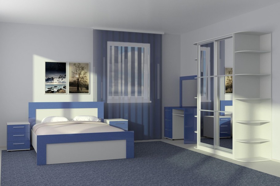 Спальный гарнитур в серо- синем цвете