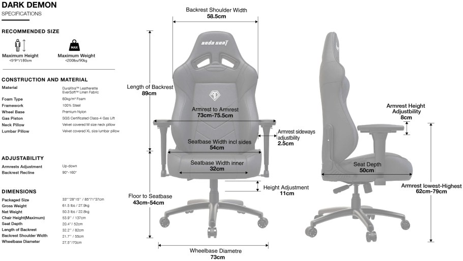 Anda Seat Dark Demon Size l Dragon Black