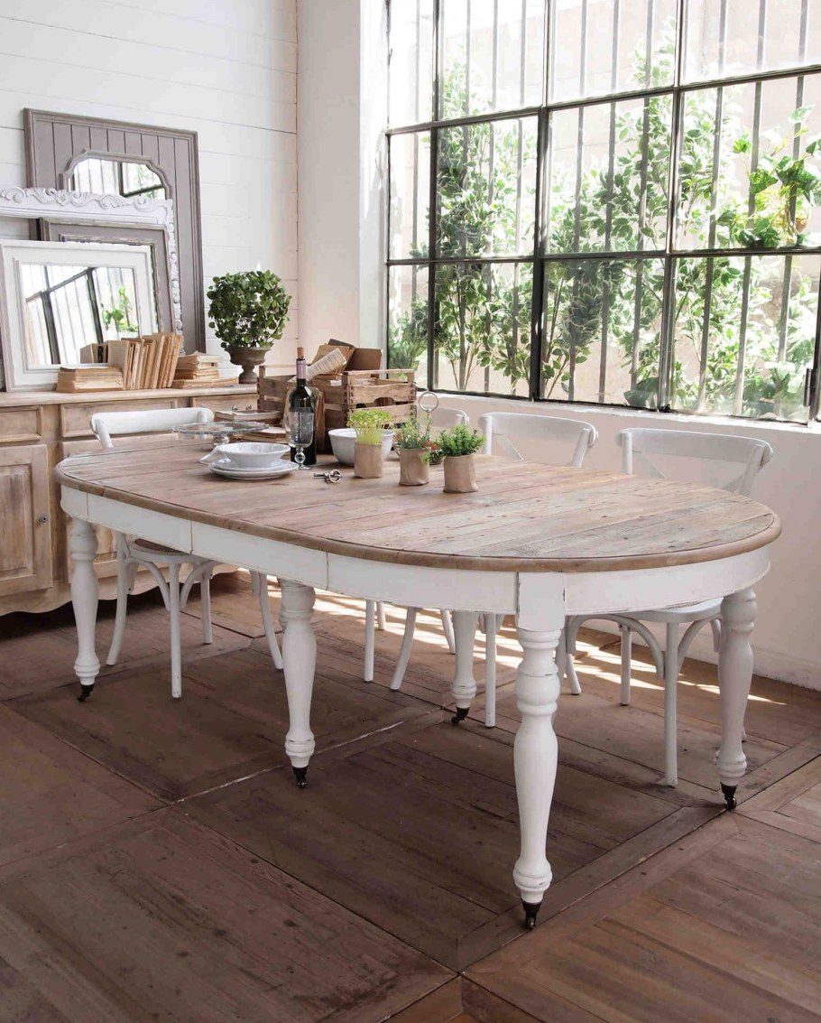 Обеденный стол круглый 120 см белый с состариванием White Rose