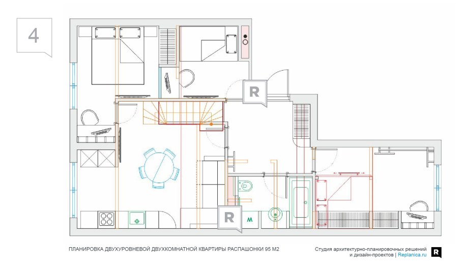 Планировка 2 комнатной квартиры распашонка 56 кв