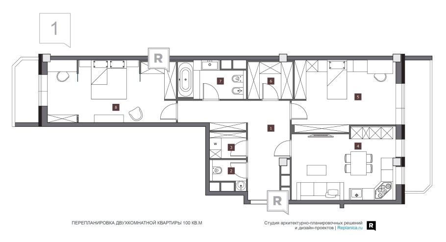 Планировка пик-1 двухкомнатная