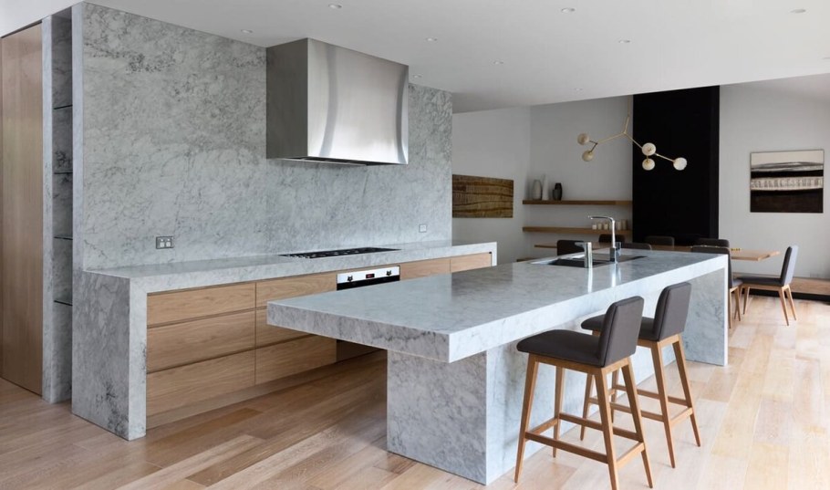 Кухня бетон и дерево интерьер