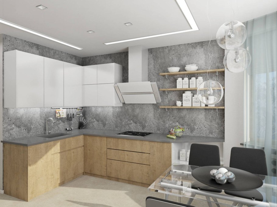 Серая штукатурка на кухне