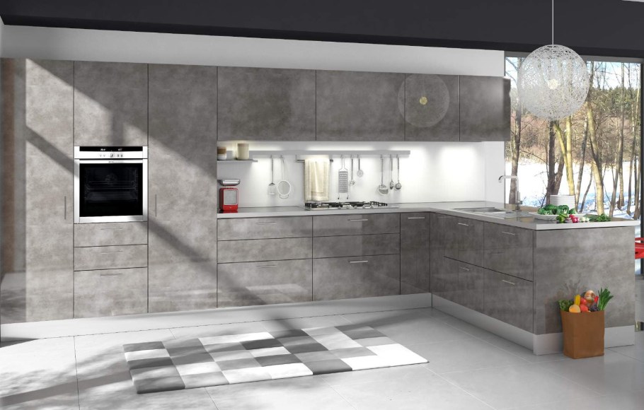 Кухня бетон и белый