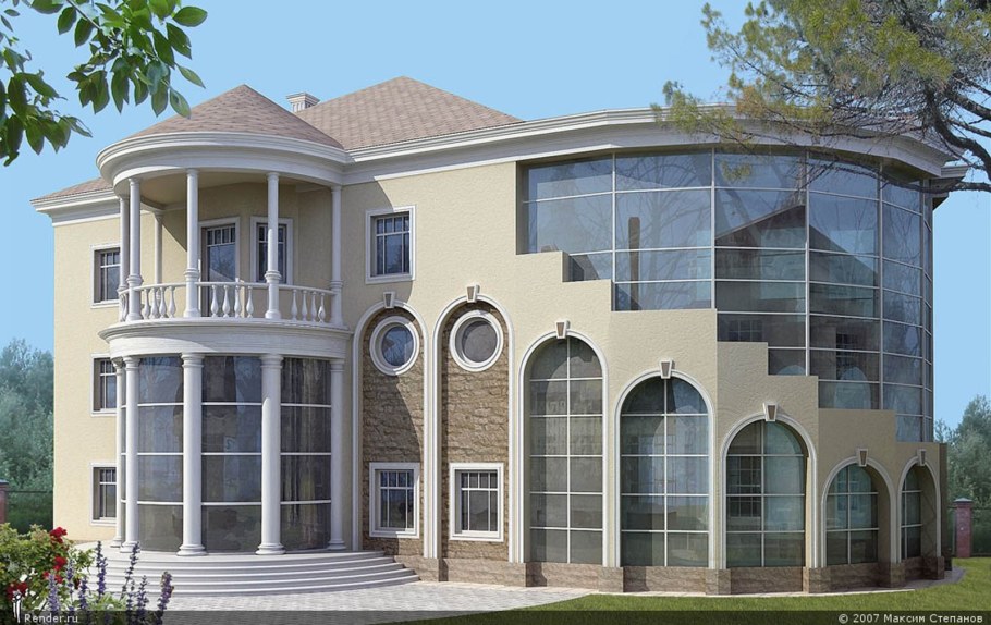 Коттедж с арочными окнами