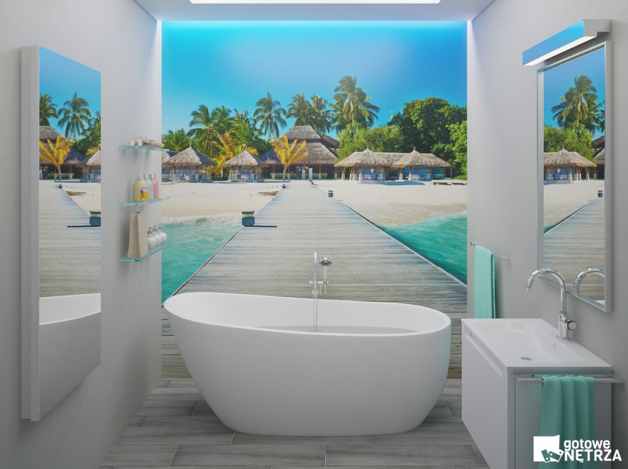 Фотообои в интерьере ванной комнаты