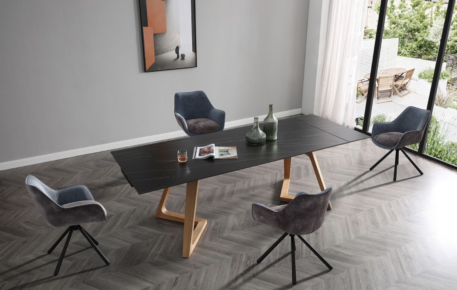 Стол раскладной Sorrento 160-220, черная керамика/ясень