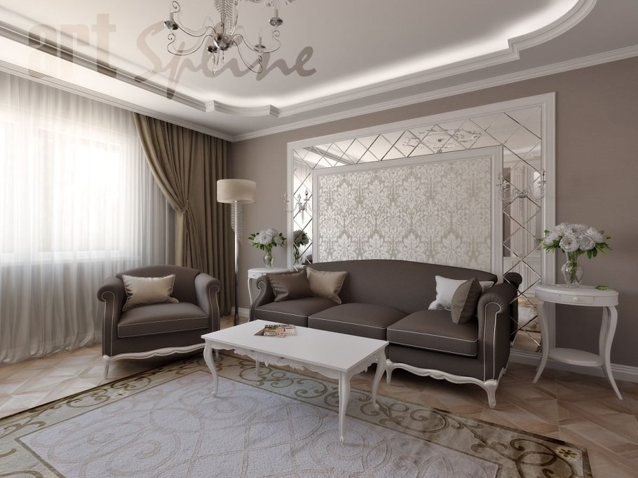 Зал в стиле Неоклассика в светлых тонах