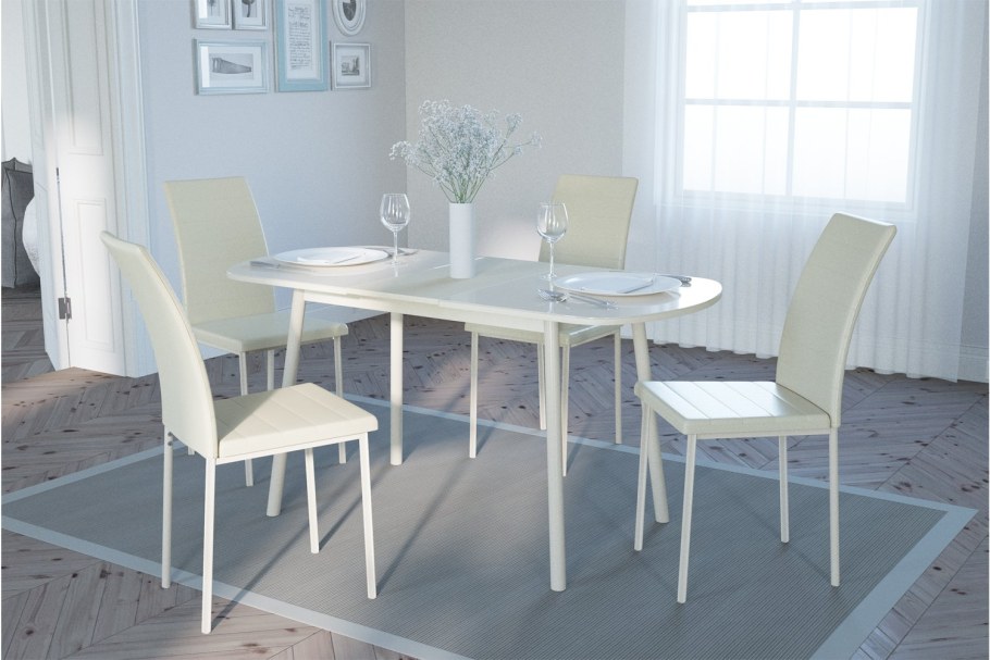 Обеденная группа раунд-Винс белый/белый