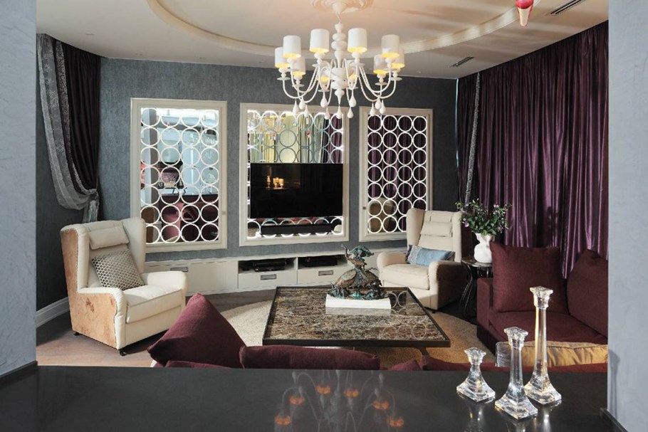 Дизайнерский интерьер гостиной арт деко
