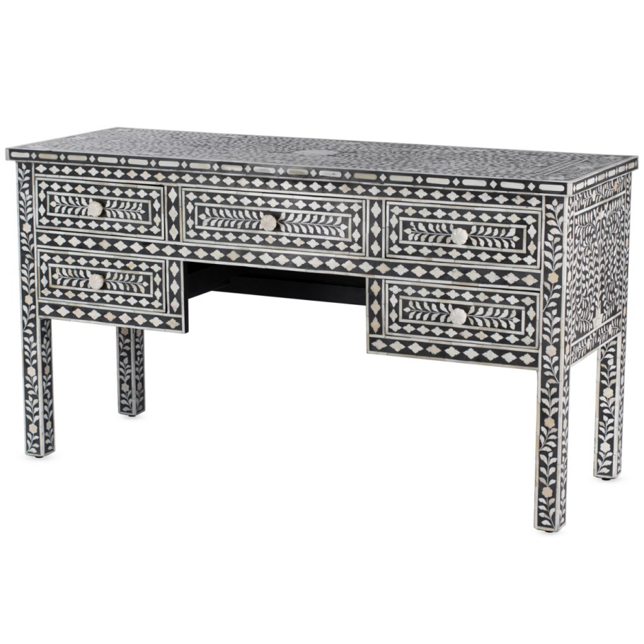 Журнальный столик черно белый в полоску Bone Inlay