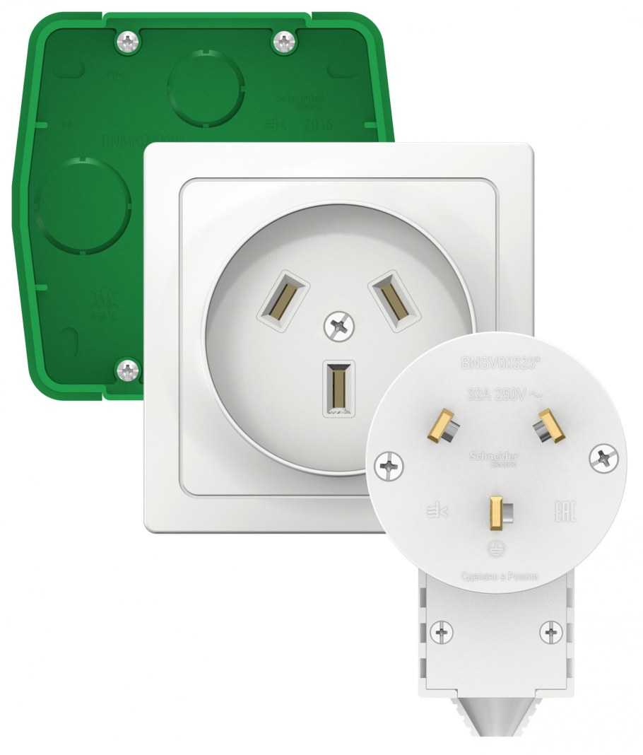 Blanca силовой комплект 32а, 250 в: розетка, вилка, монтажная коробка, белый