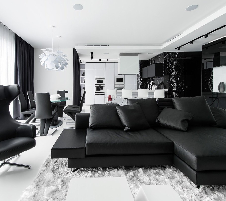 Гостиная в черно белом стиле