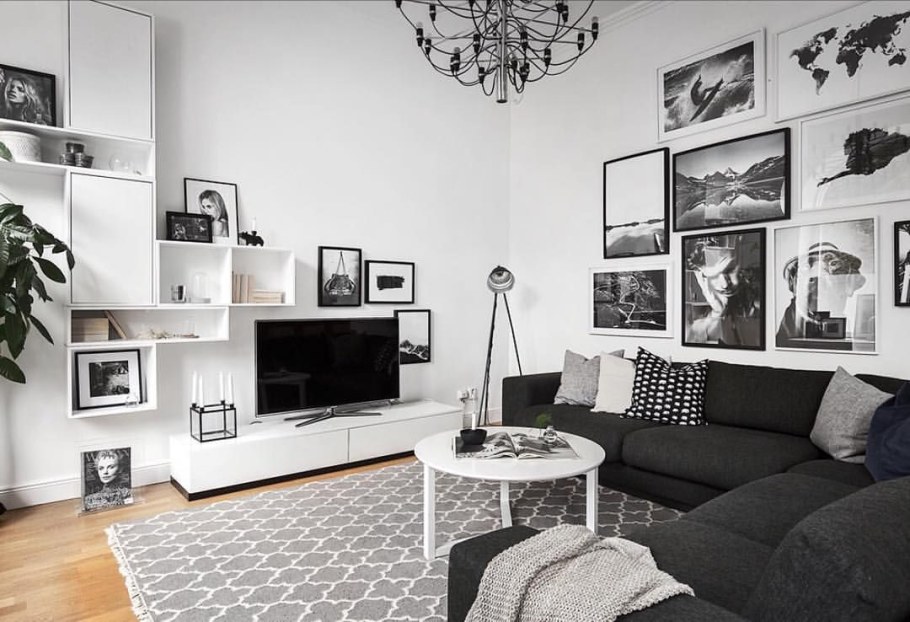 Черно белый интерьер гостиной