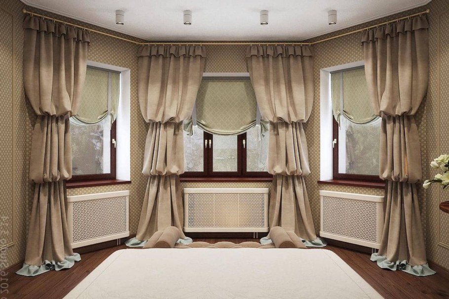 Шторы на эркерное окно в спальню