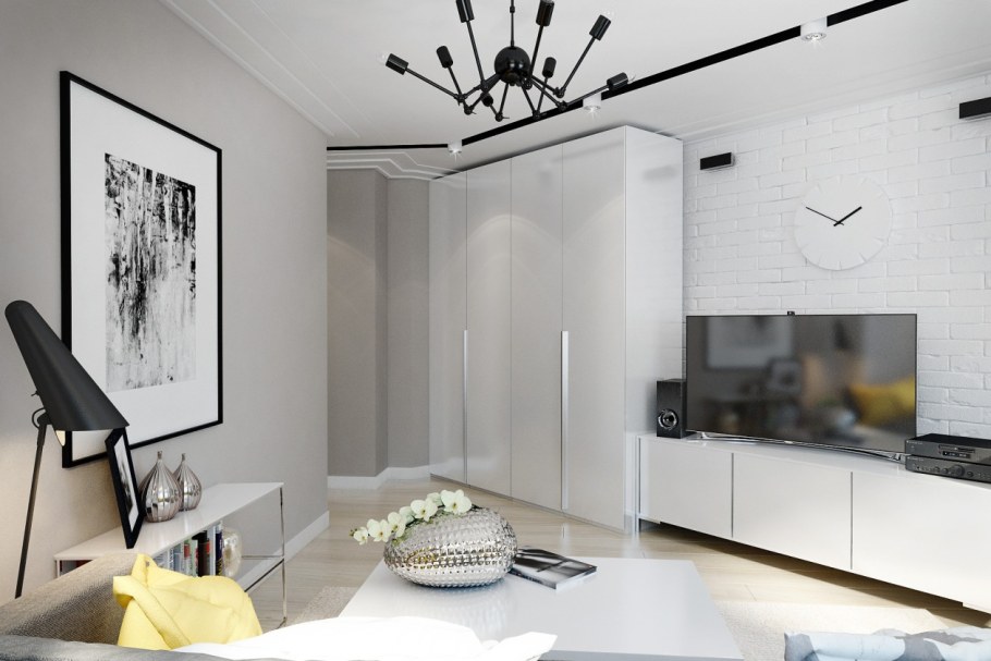 Кухня гостиная в пятиугольной комнате