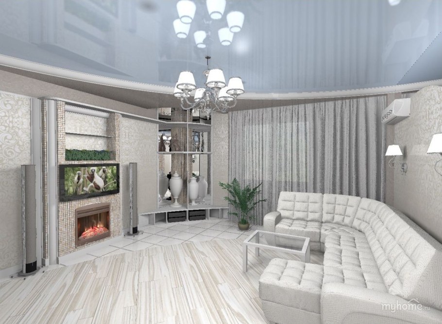 Интерьер гостиной неправильной формы