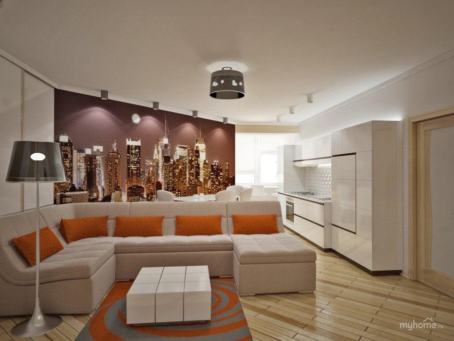 Кухня гостиная неправильной формы