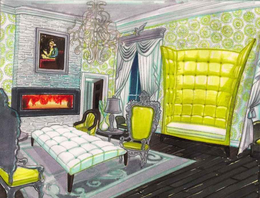 Эскизы интерьера в стиле поп арт