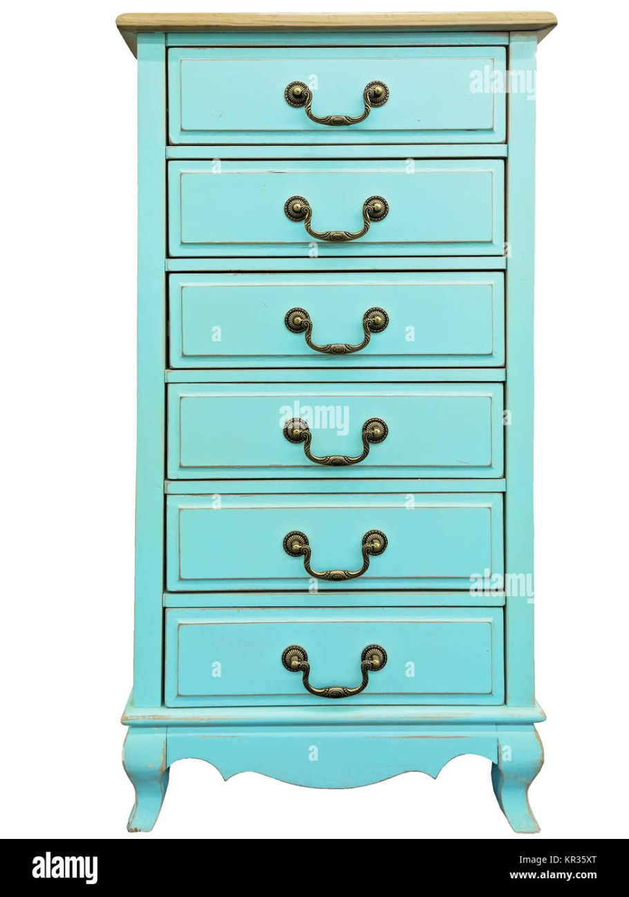 Деревянный бирюзовый комод