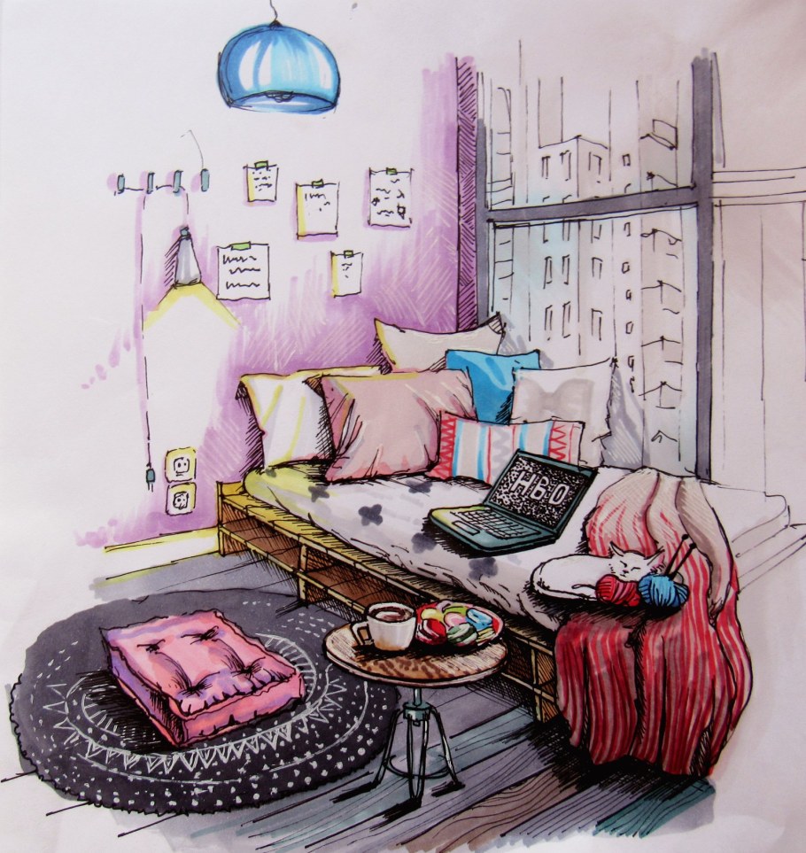 Интерьерные скетчи маркерами