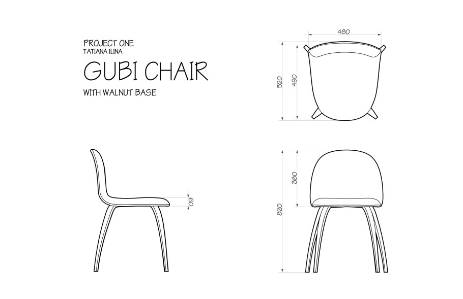 Чертеж стула вид сверху спереди сбоку