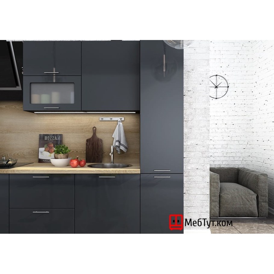 Кухня Валерия Сурская мебель антрацит глянец