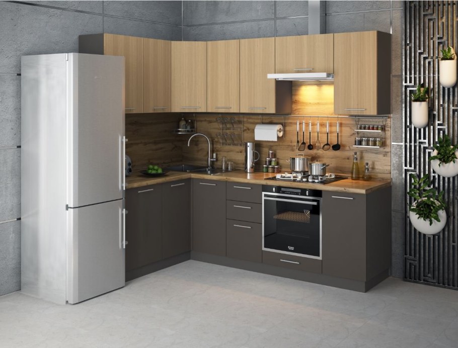 Кухня графит и дуб сонома