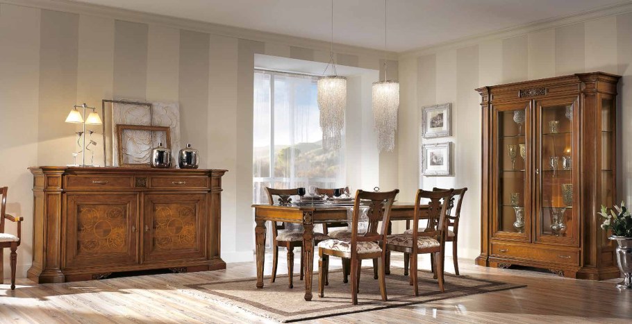 Буфеты для столовой в классическом 4секции стиле орех