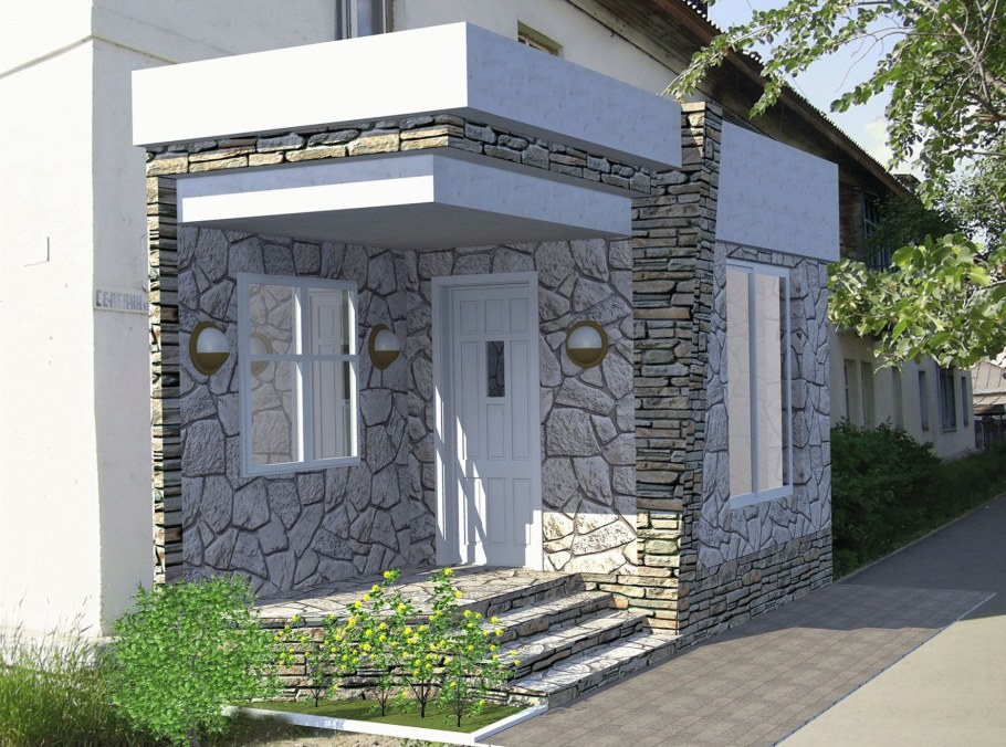 Отделка входной группы камнем