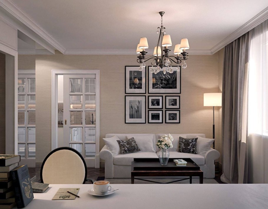 Гостиная с одной люстрой