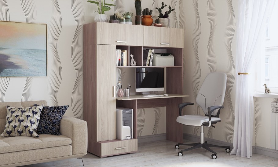 Стол компьютерный ПКС-1, ясень шимо темный/ясень шимо светлый