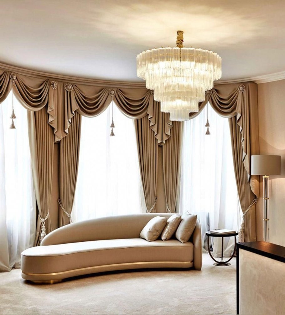 Шторы в гостиную с ламбрекеном в современном