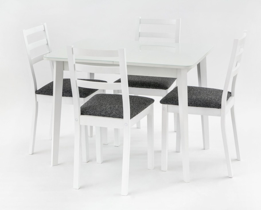 Колизей-1н стол обеденный 900(320)*900 стекло белое ноги дерево эмаль белая