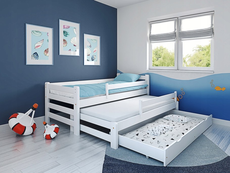 Кровать выдвижная голубая белый белый