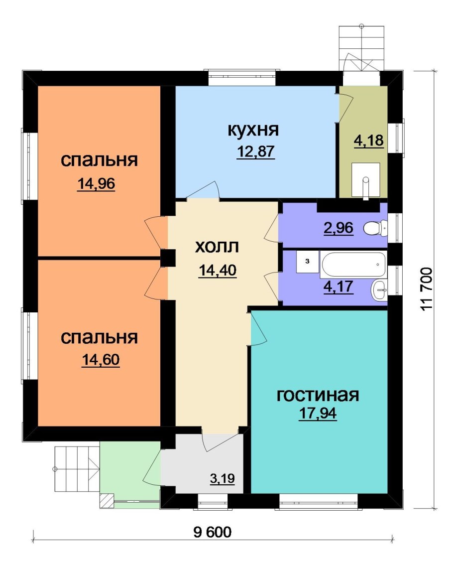 Трехкомнатный одноэтажный дом планировка