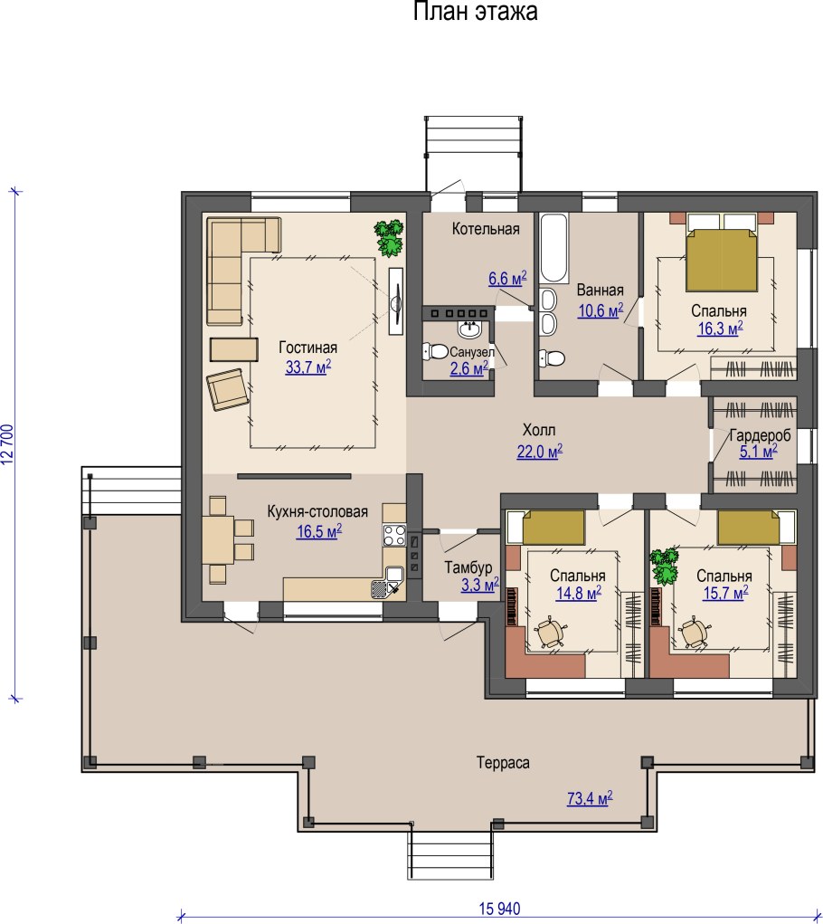 Проекты четырехкомнатных одноэтажных домов