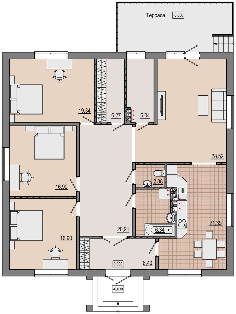 Планировка одноэтажного дома 140м2