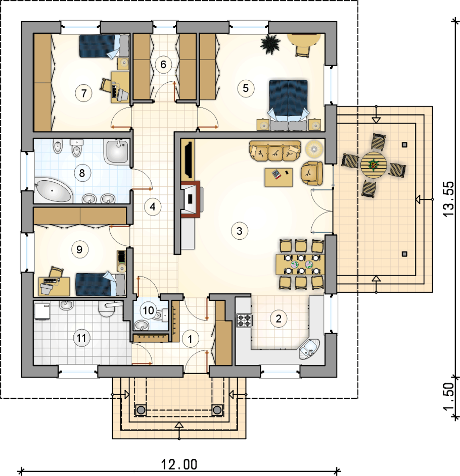 Пятикомнатный одноэтажный дом планировка