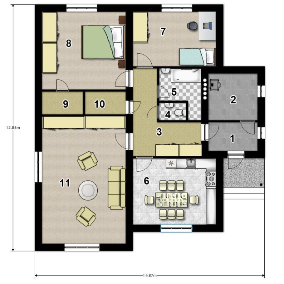 Трехкомнатный одноэтажный дом